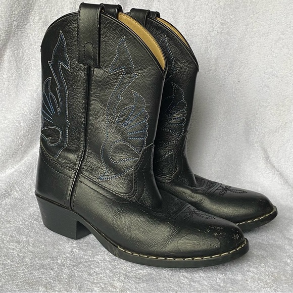Masterson Cowboy Boots Youth 2.5 Black Leather Uppers‎ Western Has Scuff Marks - Picture 1 of 10